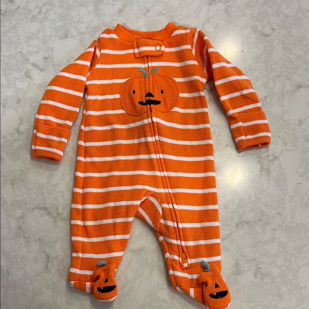 Orange Striped Pumpkin Kids One Piece